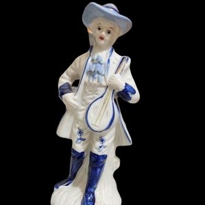 Vintage,  porcelain Victorian Musician Figurine, Made in Taiwan. 1970s